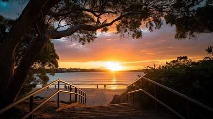 Sticker - sunset over the beach