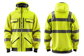 Poster - Waterproof and reflective safety jacket with hood in front and back. Transparent background