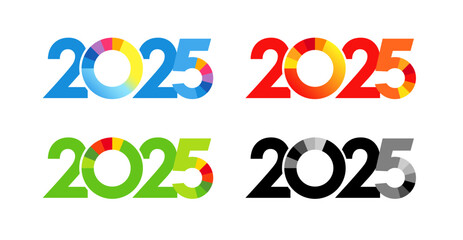 Wall Mural - Set of creative colorful numbers 2025. Happy new year icons. Fiscal year 2025 logo concept. Blue, red, green, black and white template. Collection of symbols with copy space. Isolated design.