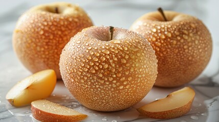 Wall Mural - Juicy Asian Pears with Water Droplets