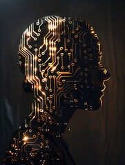Wall Mural - Close-up shot of a person's head with a circuit board, ideal for technology and innovation concepts