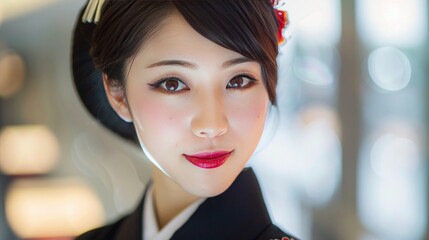 Sticker - Portrait of a Young Woman in Traditional Japanese Attire