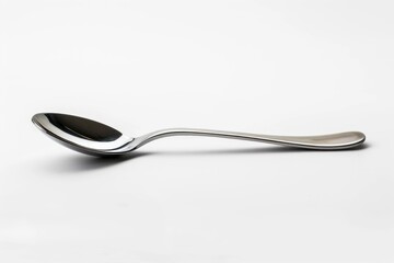 A single silver spoon with a black handle placed on a clean white surface