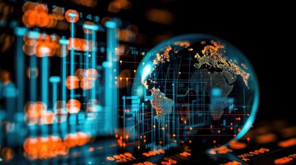 Wall Mural - illuminated globe with digital financial data
