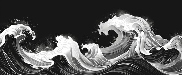 Wall Mural - Abstract Monochrome Tidal Wave Patterns, Cartoon