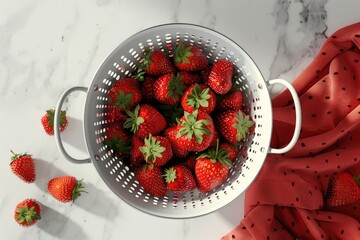 Wall Mural - A colander filled with ripe strawberries