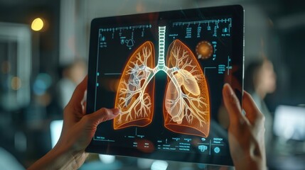 Wall Mural - Interactive anatomy human lungs application on a tablet