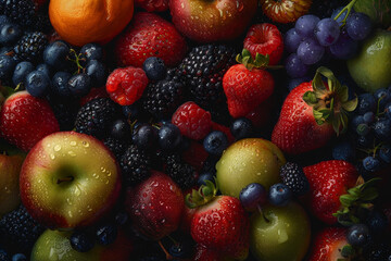 Wall Mural - A close up of a variety of fruits including apples, strawberries