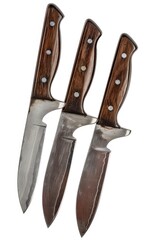 two knives placed together on a surface, often used in various settings such as kitchen, hunting, or