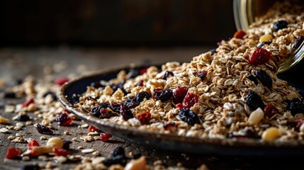 Wall Mural - A spoonful of granola sitting on a table, perfect for breakfast or snack