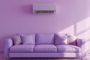Wall Mural - A modern living room with a purple couch and air conditioner unit