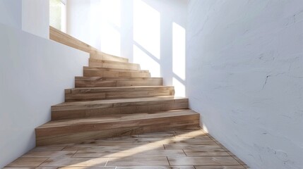 Wall Mural - bright modern wooden staircase with natural light. stylish interior architecture for home or office.