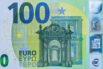 Wall Mural - Closeup of the european union one hundred euro banknote