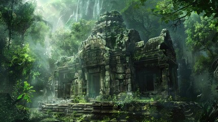 Wall Mural - ancient temple ruins in asian jungle