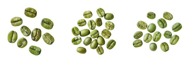 Wall Mural - set of a artistic composition of green coffee beans on a transparent background