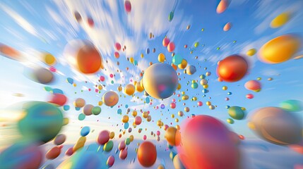 Wall Mural - Abstract blur of colorful balloons in sky