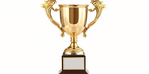 Gold first place winners trophy with white background