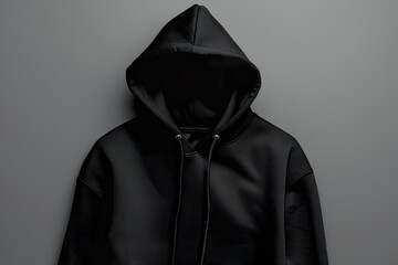 Wall Mural - A black hoodie is displayed on a white background