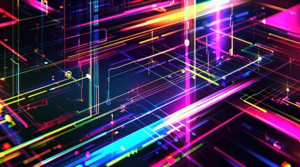Digital neon matrix digital cyberspace data cyberpunk hologram abstract background wallpaper AI generated image