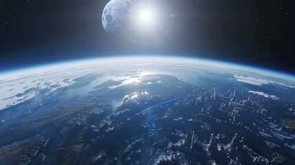 view panoramic planet earth universe from outer space astronomy concept orbit background wallpaper a