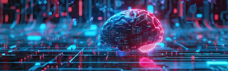 3d rendering of human brain on technology background represent artificial intelligence and cyber space concept. AI generated illustration