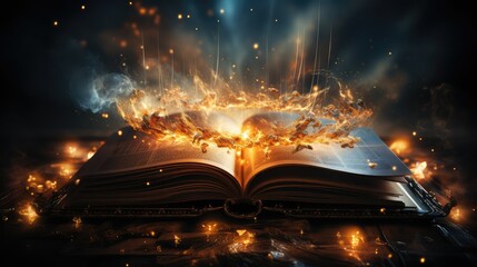Open book with a glowing light emitting from pages
