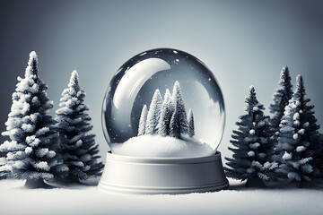 enchanting snow globe that captures a serene, miniature winter scene, beautifully illuminated and full of intricate details.