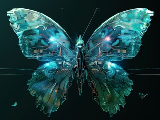 Wall Mural - Cybernetic ButterflyData Stream Wings - Futuristic Digital Artwork.