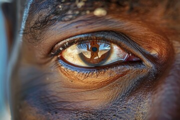 Wall Mural - Close up of brown eye with reflection of an african american man