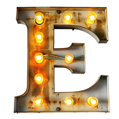 Wall Mural - The letter E is lit up with a bunch of lights. It looks like a neon sign. The lights are arranged in a way that makes the letter look like it's glowing