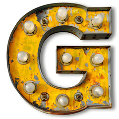 Wall Mural - A rusted, yellow G sign with a bunch of lights. The sign is old and worn, but still has a certain charm to it