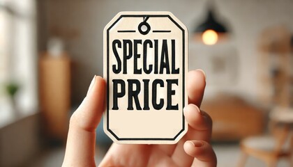  SPECIAL PRICE in bold letters, with a blurred price tag background Simple and minimally  