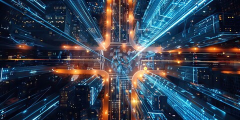 Wall Mural - Abstract Digital Background Science Technology Networks Big Data Link 3D . AI generated illustration