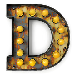 Wall Mural - A rusted D made of light bulbs. The letters are yellow and the background is white