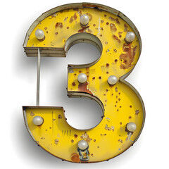 Wall Mural - The number 3 is written in a rusted, yellow metal. The letters are broken and the numbers are missing. Scene is one of decay and abandonment