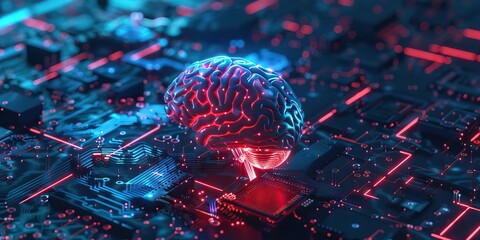 3d rendering of human brain on technology background represent artificial intelligence and cyber space concept. AI generated illustration