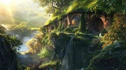 Wall Mural - Concept art illustration of hobbit fantasy adventure