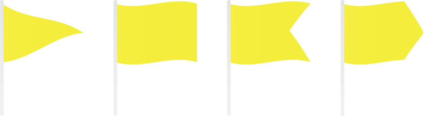 Yellow flag icon warning of danger on small pennants in different shapes