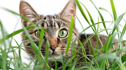 Sticker - A close-up view of a cat sitting among the grass, possibly enjoying its surroundings