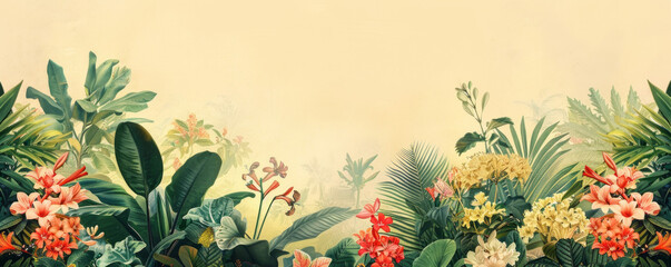 Wall Mural - Botanical Illustrations in Jungle Book. Open Book of Tropical Plants.