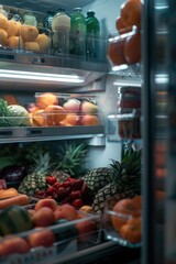 Wall Mural - A well-stocked refrigerator full of fresh fruits and vegetables