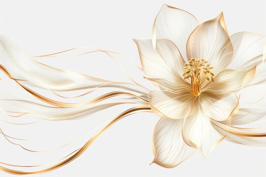 golden line flower for logo, icon and weddings invitation elements. PNG.Transparent.3d 
