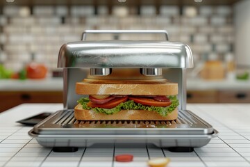 Wall Mural - A sandwich placed on a toaster on a kitchen counter