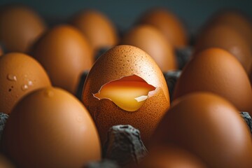 Wall Mural - A cracked egg is shown in a carton filled with other eggs