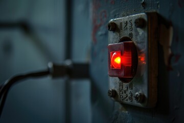 Wall Mural - A close-up shot of a bright red light on a wall, useful for backgrounds or highlighting important details