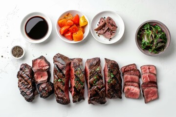 Wall Mural - A Culinary Symphony: Grilled Steak, Tomatoes, and Greens for a Gourmet Feast