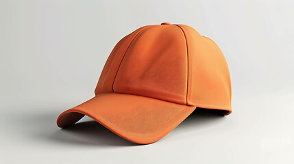Wall Mural - 3D rendering of an orange baseball cap on a white background. The cap is slightly tilted to the left and the brim is curved.
