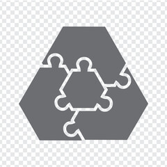 Poster - Simple icon hexagons puzzle in gray. Simple icon hexagon puzzle of three elements and center on transparent background for your web site design, app, UI. EPS10.