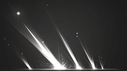 A group of 11 god rays coming from the top left corner of the image at various angles, vector art, solid white, black background