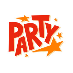 The word party. Lettering, text. Colored silhouette. Front view. Vector simple flat graphic hand drawn illustration. Isolated object on a white background. Isolate.